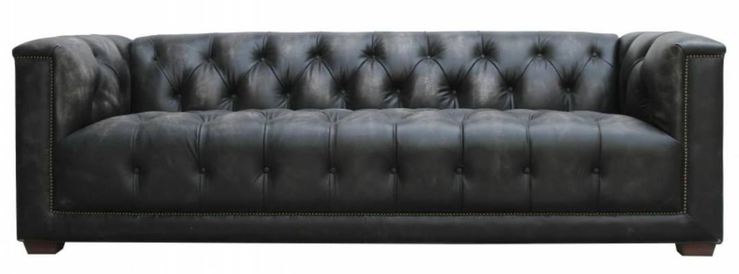 Chesterfield Vintage Negro Cuero Raído Sofá de Cuero Sofá Sofá