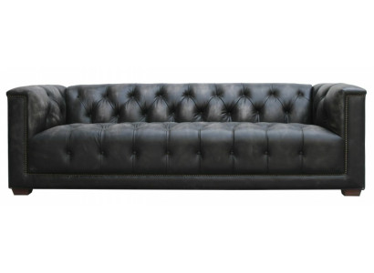 Chesterfield Vintage Negro Cuero Raído Sofá de Cuero Sofá Sofá