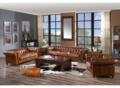 Diseño Club Lounge Sofá de 4 plazas Sofá de cuero vintage Chesterfield de 3 plazas