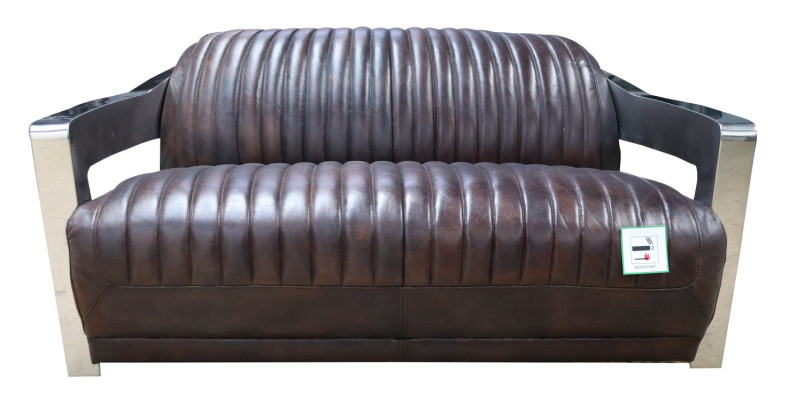 Sofá vintage de cuero con estructura de aluminio Sofá de tres plazas Sofá de cuero genuino Sofás Sofá plateado