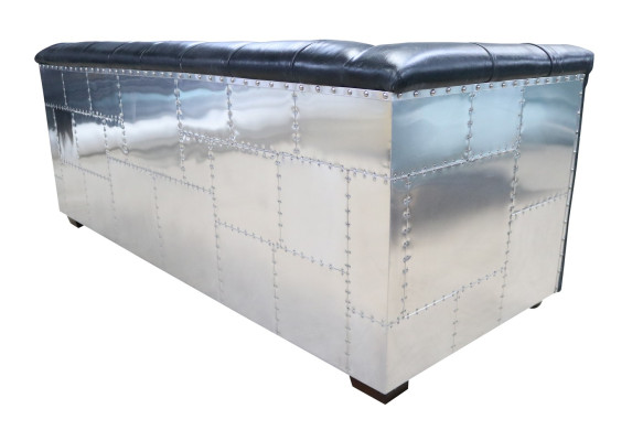 Sofá Chesterfield de 3 plazas Vintage Avión de piloto de cuero real en aluminio.