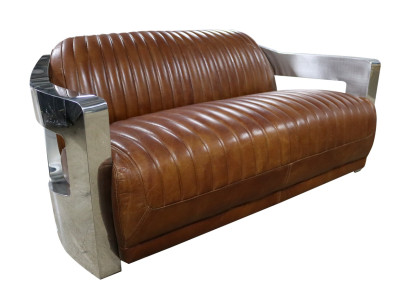 Sofá vintage de 2 plazas, sofá de cuero de estilo retro, cuero genuino, remaches de aluminio, muebles.