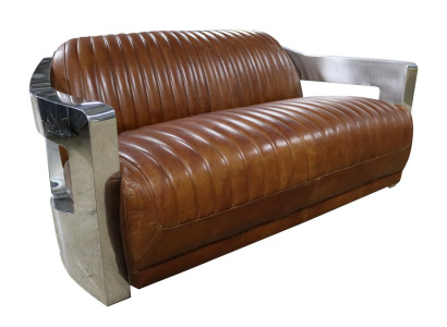 Sofá vintage de 2 plazas, sofá de cuero de estilo retro, cuero genuino, remaches de aluminio, muebles.