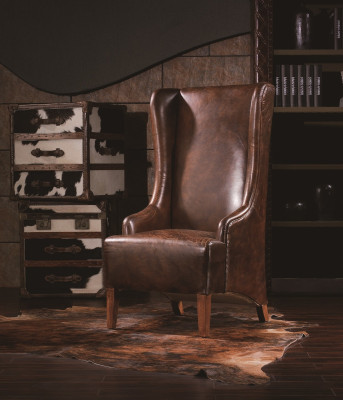 Sillón reclinable de cuero auténtico vintage Cigarro, sillón de cuero, sillón orejero de cuero para televisión