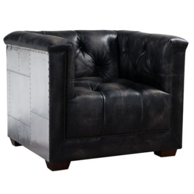 Sillón de cuero real negro de diseño de avión.