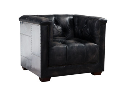 Sillón de cuero real negro de diseño de avión.