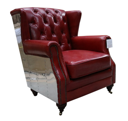 Sillón de orejas de cuero auténtico vintage Chesterfield sillón de televisión sillón de cuero nuevo