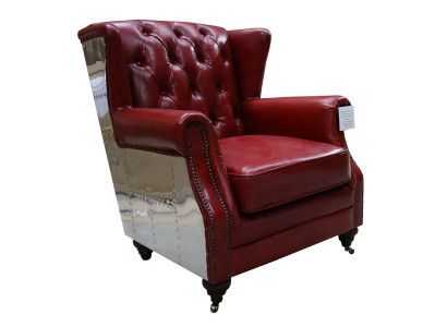 Sillón de orejas de cuero auténtico vintage Chesterfield sillón de televisión sillón de cuero nuevo