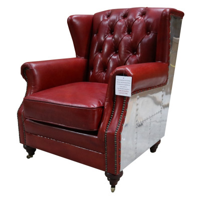 Sillón de orejas de cuero auténtico vintage Chesterfield sillón de televisión sillón de cuero nuevo