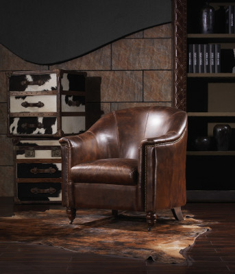 Sillón de club vintage de cuero, sillón de cuero, sillón de diseño, cuero auténtico, sofá retro.