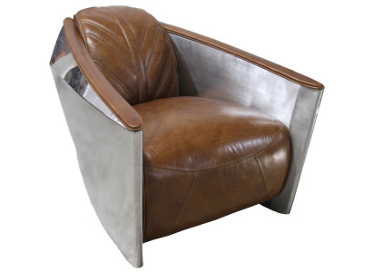 Silla de cuero avión Aviator, sillón lounge, sillón de cóctel vintage