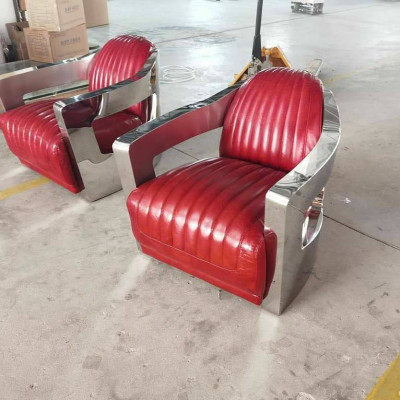 Silla de avión vintage de cuero rojo auténtico diseño de sillón retro sillón de diseño de club