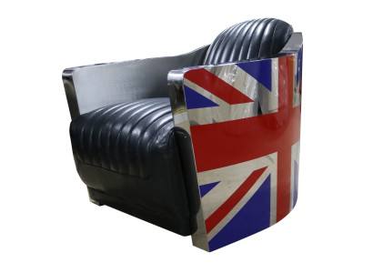 Cuero genuino Sillón de cuero vintage Sillón decorativo Diseño cohete Union Jack Vintage.