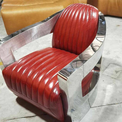 Silla de avión vintage de cuero rojo auténtico diseño de sillón retro sillón de diseño de club