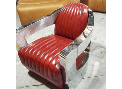 Silla de avión vintage de cuero rojo auténtico diseño de sillón retro sillón de diseño de club