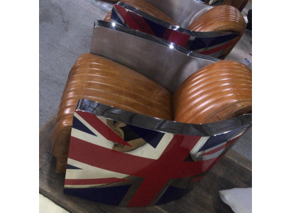 Cuero auténtico Sillón de cuero vintage, sillón diseño "Rocket Union Jack Vintage Cigar"