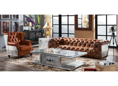 Sillón orejero de auténtico cuero vintage cigar. Sillón de televisión con orejas.