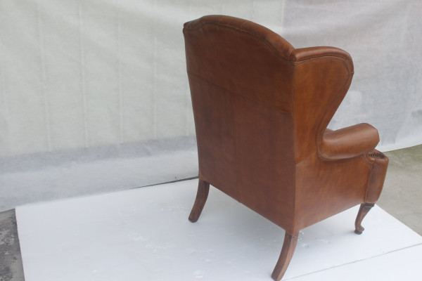 Sillón de cuero Chesterfield de orejas vintage, sillón de club, sillón de director, sillón de orejas.