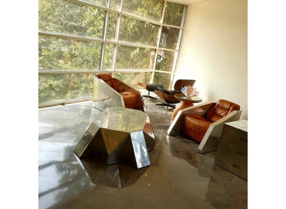 Sillón de club de estilo Aviator Lounge Design en cromo Art Deco de cuero cóctel