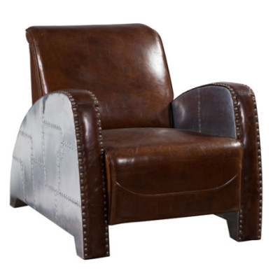 Sillón de cóctel de cuero vintage, sillón de cuero Aviator, sofá de muebles de club lounge.