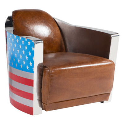 Cuero auténtico Sillón de cuero vintage Sillón diseñado Rocket Union Jack Vintage