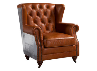 Sillón orejero de auténtico cuero vintage tipo cigarro, sillón orejero para televisión, sillón de cuero.