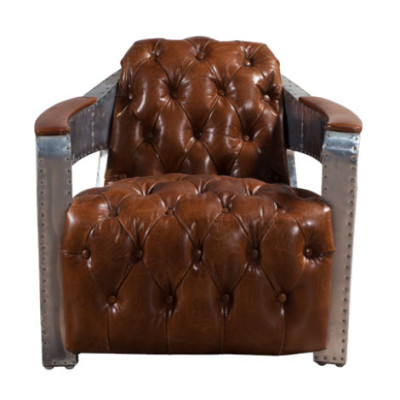 Sillón Aviator Chesterfield Shabby Vintage Silla Butaca de cuero Club Lounge Diseño