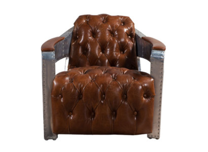 Sillón Aviator Chesterfield Shabby Vintage Silla Butaca de cuero Club Lounge Diseño