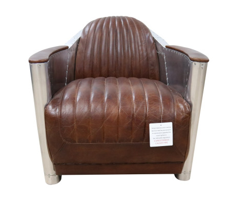 Sillón de club en estilo aviador, diseño de sala de estar, cromo, cuero Art Deco, cóctel.