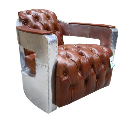 Chesterfield Sillón Botón Cerrado Sentarse Desgastado Vintage Bronceado Cuero genuino