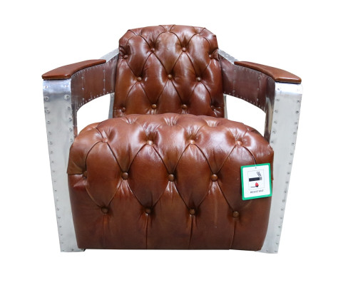 Chesterfield Sillón Botón Cerrado Sentarse Desgastado Vintage Bronceado Cuero genuino