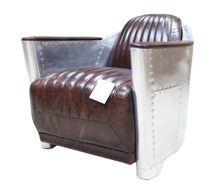 Cuero genuino Diseño Vintage Sillón de cromo Sillón de diseño Sillón Aviador de avión Cuero