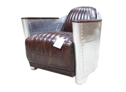 Cuero genuino Diseño Vintage Sillón de cromo Sillón de diseño Sillón Aviador de avión Cuero
