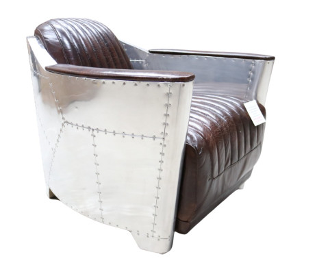 Cuero genuino Diseño Vintage Sillón de cromo Sillón de diseño Sillón Aviador de avión Cuero