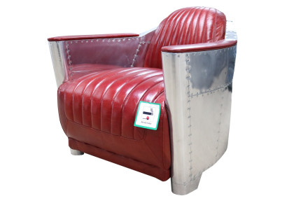 Cuero auténtico, sillón de aluminio, cognac, sillón de avión Aviator con reposabrazos, nuevo.