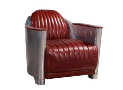 Sofá Sillón Cuero auténtico Sofá club Salón Retro Aviador Vintage Aluminio Avión