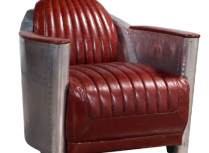 Sofá Sillón Cuero auténtico Sofá club Salón Retro Aviador Vintage Aluminio Avión