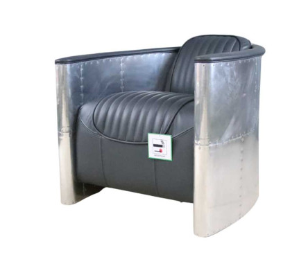 Cuero auténtico, silla de aluminio, color coñac, silla de avión decorativa, sillón Aviator con reposabrazos, nuevo.