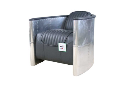 Cuero auténtico, silla de aluminio, color coñac, silla de avión decorativa, sillón Aviator con reposabrazos, nuevo.