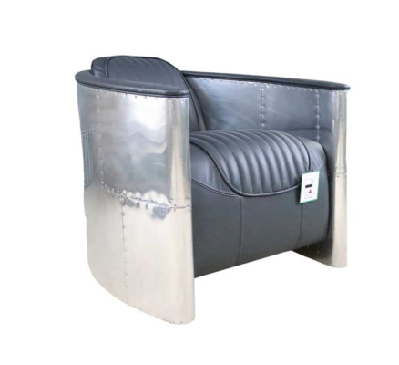 Cuero auténtico, silla de aluminio, color coñac, silla de avión decorativa, sillón Aviator con reposabrazos, nuevo.