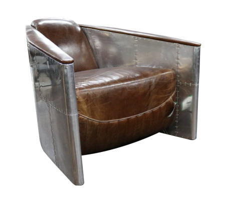 Sofá de aviador sillón de cuero real sofá club lounge vintage aluminio avión retro