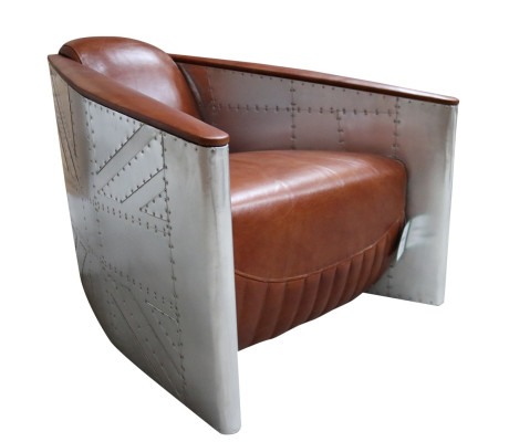 Sofá silla cuero genuino Salón de club Lounge Aviador Vintage Aluminio Avión Retro