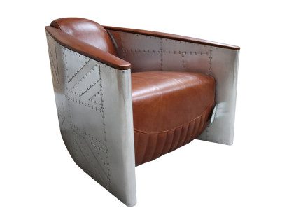 Sofá silla cuero genuino Salón de club Lounge Aviador Vintage Aluminio Avión Retro