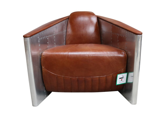Sofá silla cuero genuino Salón de club Lounge Aviador Vintage Aluminio Avión Retro