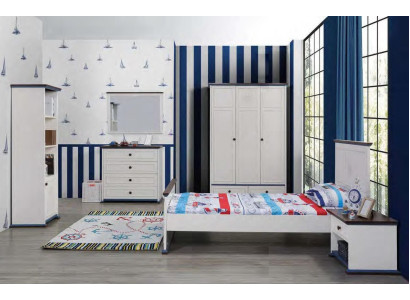 Dormitorio infantil moderno juego armario cómoda mesa madera blanco nuevo de 5 piezas.