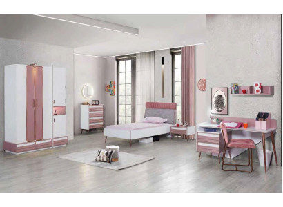 Conjunto de habitación juvenil completo para niños, mesa, cama, armario, cómoda de 5 piezas.