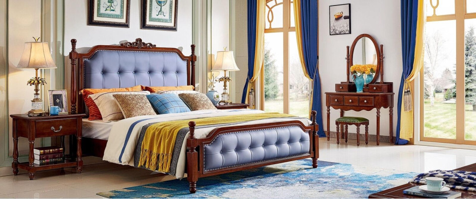 Diseño conjunto completo de dormitorio cama mesitas de noche tocador 5 piezas