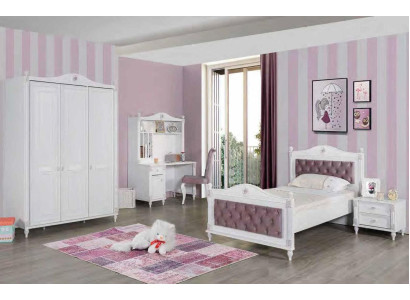 Dormitorio juvenil cama mesa de noche armario escritorio conjunto de 4 piezas.