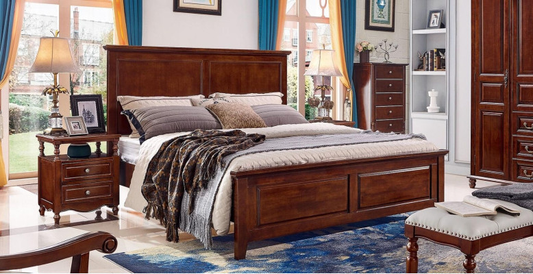 Juego de dormitorio de cama, diseño de cama con cabecero, 2 mesitas de noche, estructura de cama de 3 piezas.