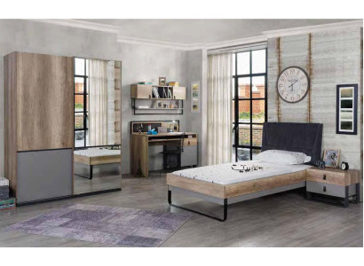 Juego completo de dormitorio juvenil para niños, mesa, cama, armario, mesita de noche, set de 4 piezas.